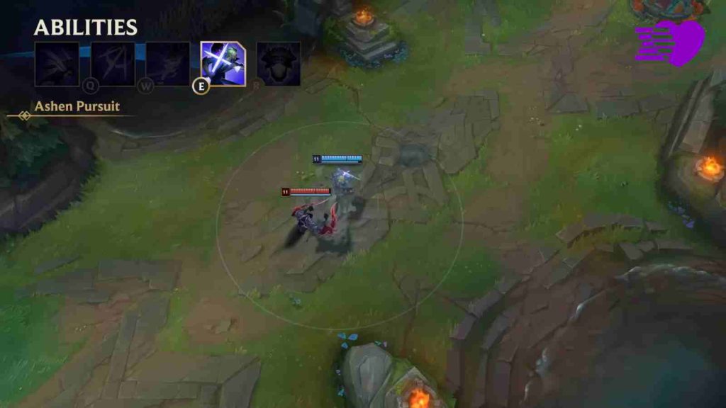 Locke using Ashen Pursuit ability against an enemy champion in the mid lane