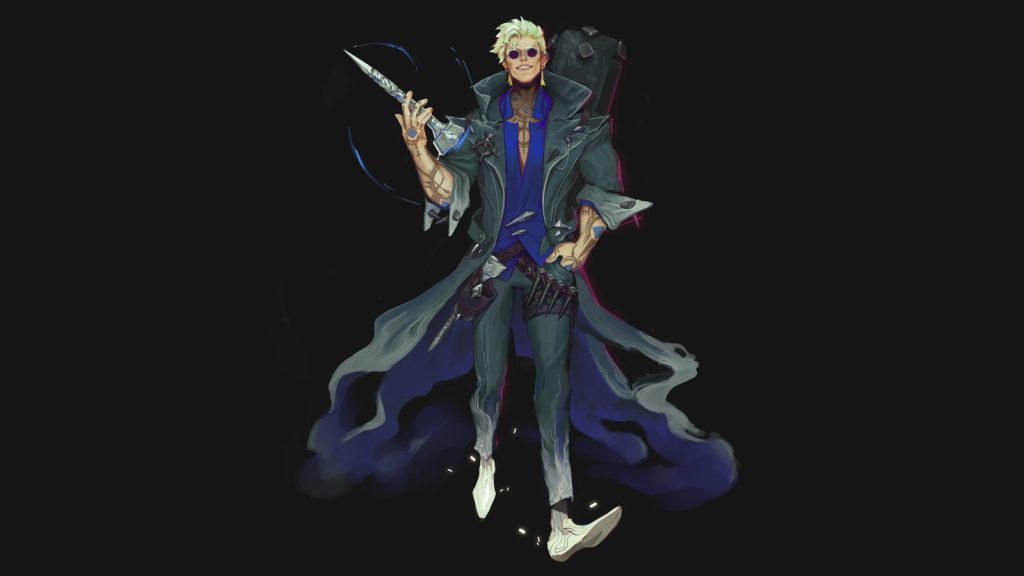 A concept art for Corvin Locke in League of Legends showing the champion holding a giant nail.
