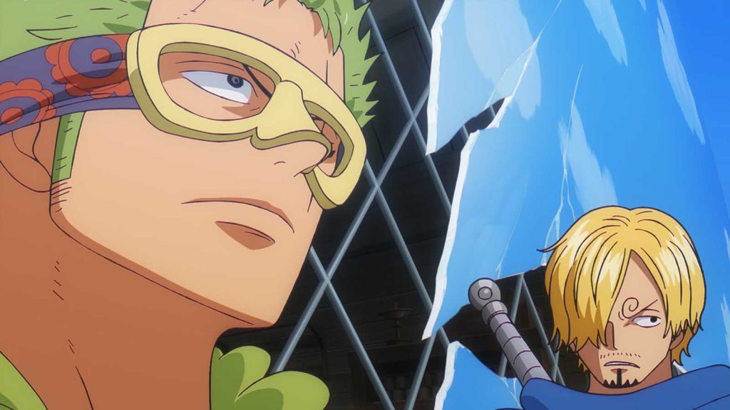 Zoro and Sanji standing side by side in One Piece's Elbaph Arc.