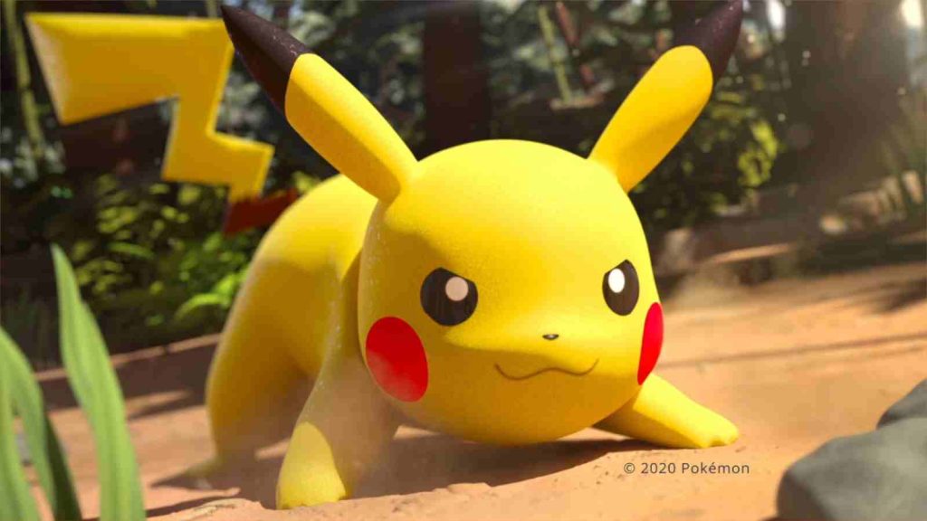 Pikachu crouching in Pokemon Sun and Moon TCG promotional screenshot