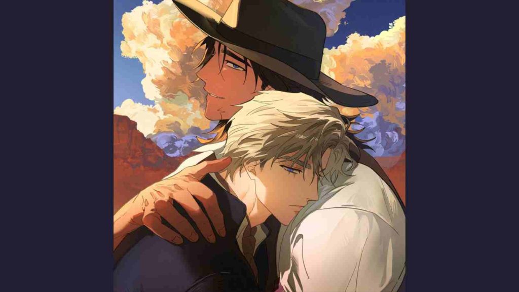 Ezra and Gerald embracing each other in Song of the Wasteland, a boys' love manhwa by Jaxx that got cancelled after one chapter