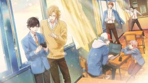Tasogare Out of Focus anime key visual featuring Mao Tsuchiya, Hisashi Otomo, Jin Kikuchihara, Giichi Ichikawa, Rei Inaba, and Shion Yoshino in the classroom