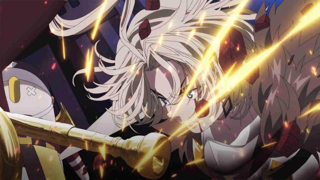 Elma fighting in the heat of battle in episode 1 of The Exiled Heavy Knight Knows How to Game the System anime