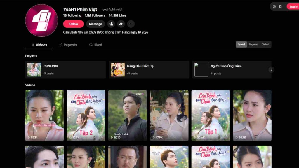 Vietnam company YeaH1's official TikTok page showing mini dramas