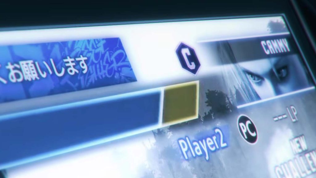A screenshot from the teaser PV of the Young Ladies Don't Play Fighting Games anime showing the Street Fighter 6 screen with Cammy's health bar on focus.
