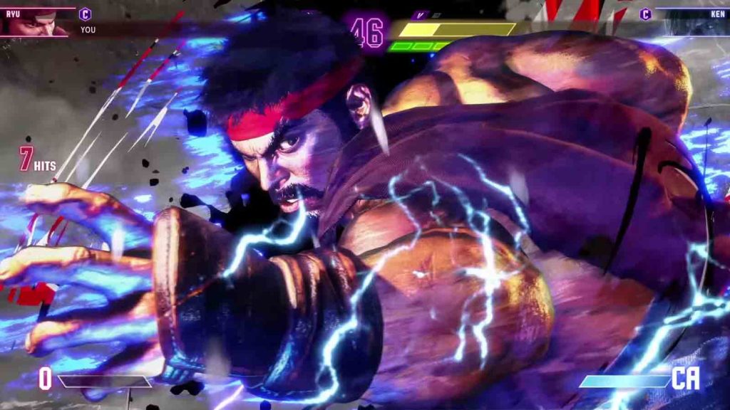 A screenshot from the Young Ladies Don't Play Fighting Games teaser PV showing Ryu from Street Fighter.