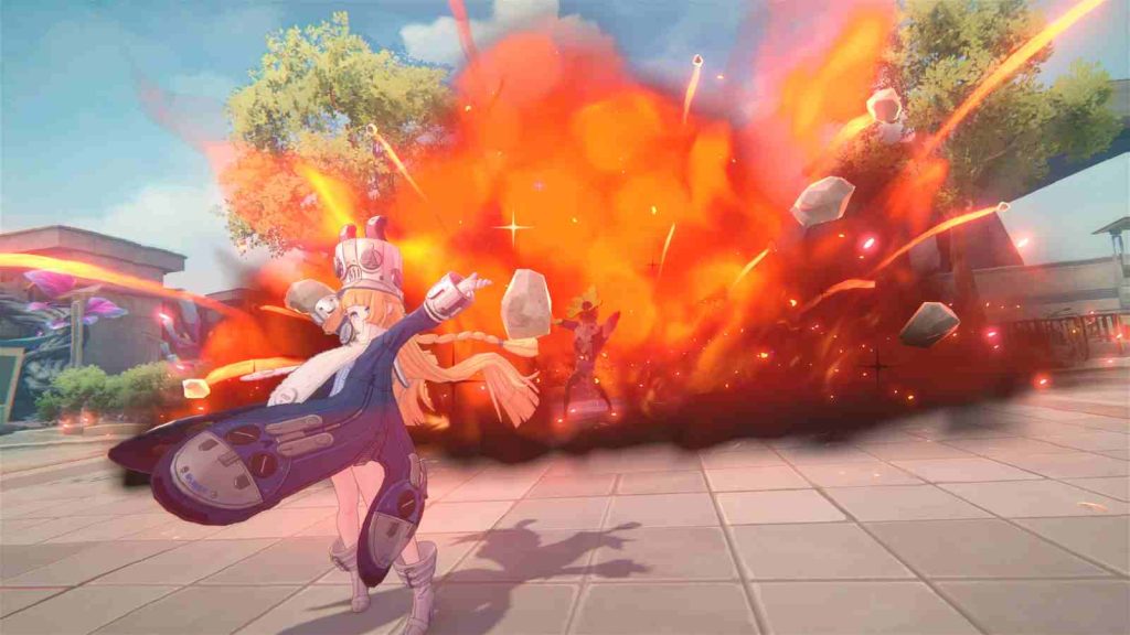 Zenless Zone Zero Agent Norma in battle causing a fiery explosion 