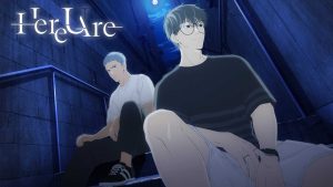Here U Are anime characters Yang Yu and Huan Li sitting together at nighttime.