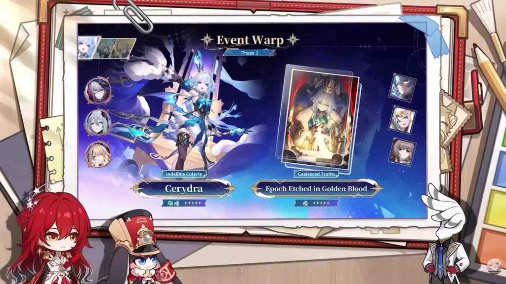 Honkai Star Rail 4.4 banners phase 2 featuring 5-star characters Cerydra, Anaxa, and Aventurine.