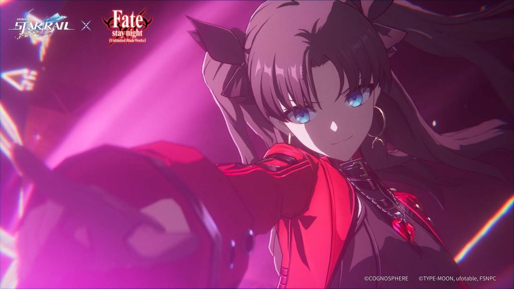Rin Tohsaka using her powers in the Honkai Star Rail and Fate/Stay Night collaboration.