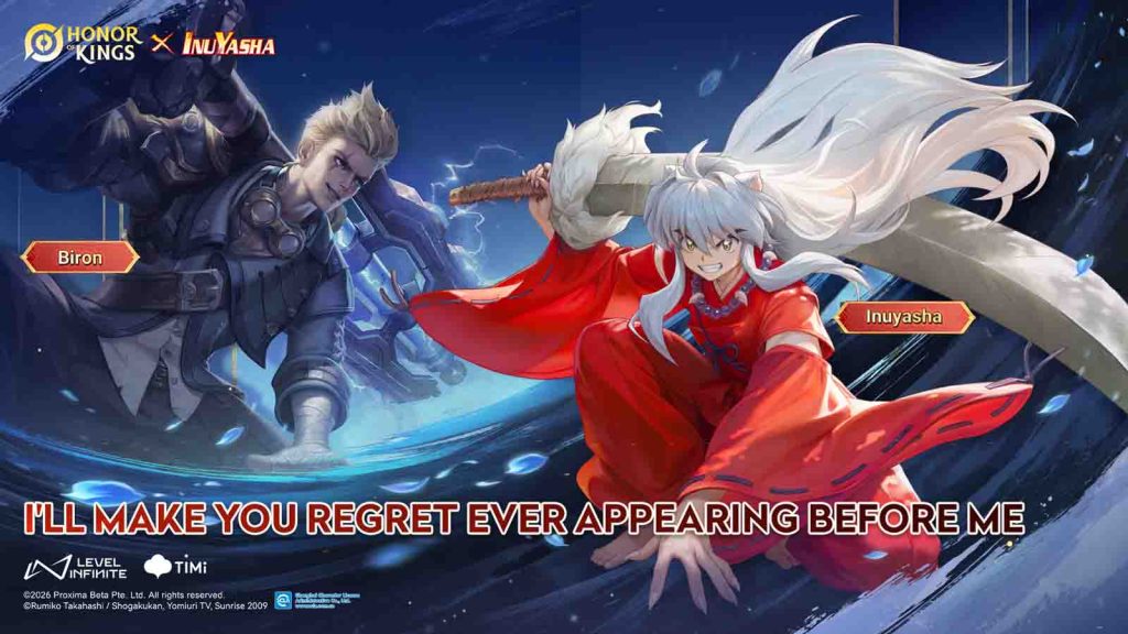 The hero Biron next to Inuyasha in the Honor of Kings and Inuyasha crossover.