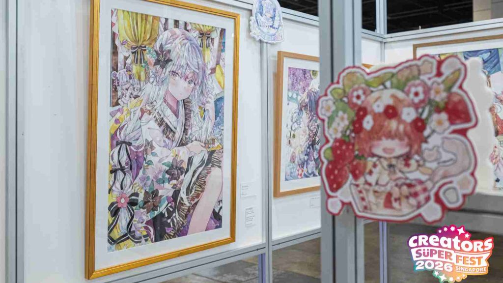 Watercolor art pieces on sale by Japanese artist Yukoring displayed at AFA CSF 2026