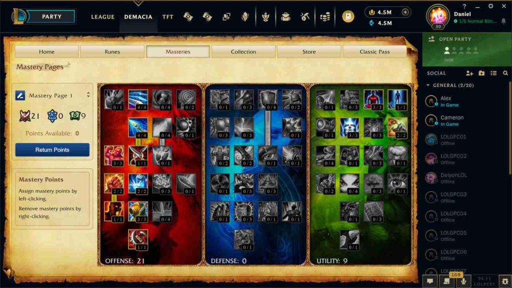 League of Legends Classic masteries screen