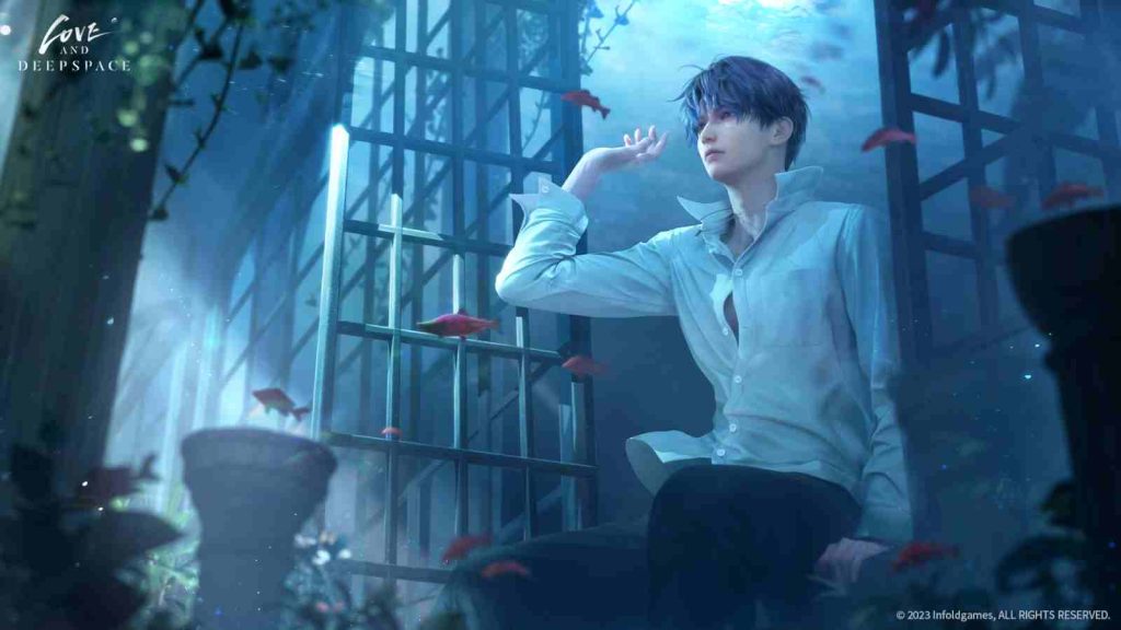 Rafayel sitting down underwater in Whalefall Lament official wallpaper