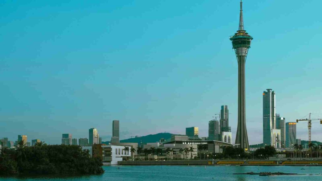 Macau Tower in the daytime against clear blue skies