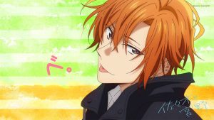 A close-up shot of Shuumei Sasaki sticking his tongue out in the Sasaki and Miyano anime.