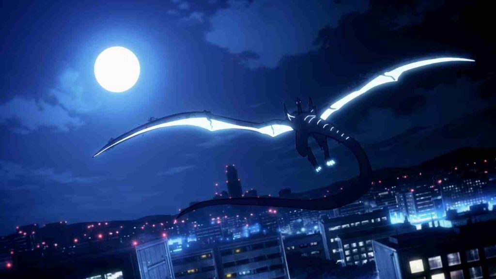 Kaisel flying over Seoul city in South Korea in Solo leveling anime episode 21 official still