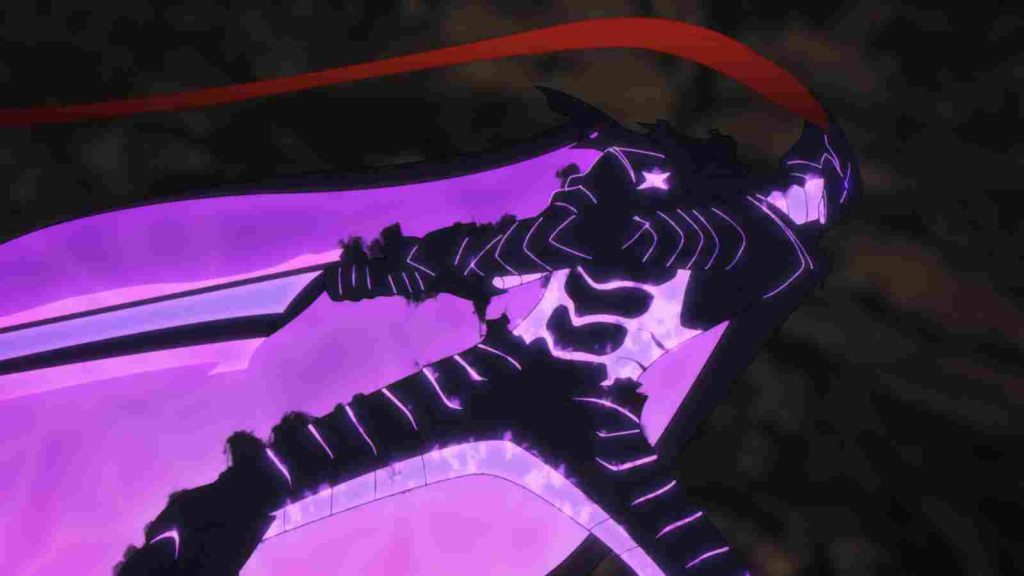 Igris in battle taking a big swing in Solo leveling anime Episode 24