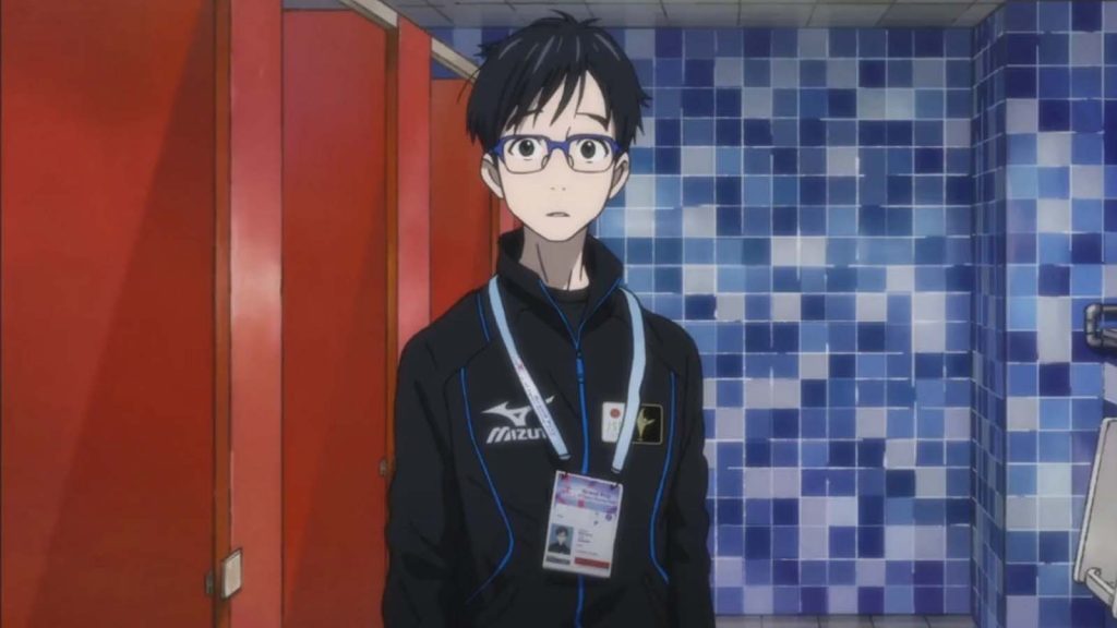 Yuri Katsuki with a surprised look on his face in Yuri!! on Ice.