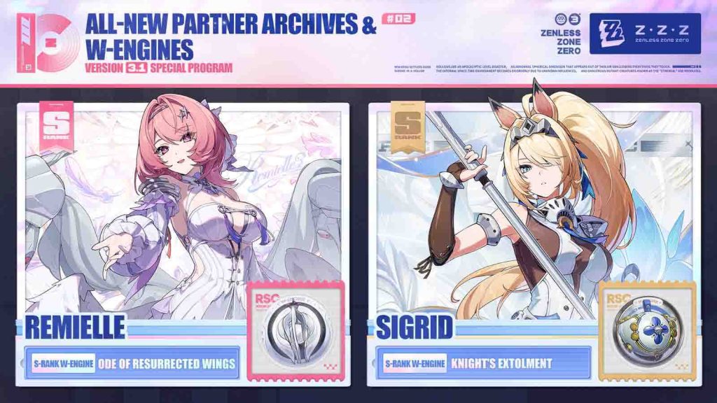 Zenless Zone Zero 3.1 banners featuring S-rank Agents Remielle Dan and Sigrid.