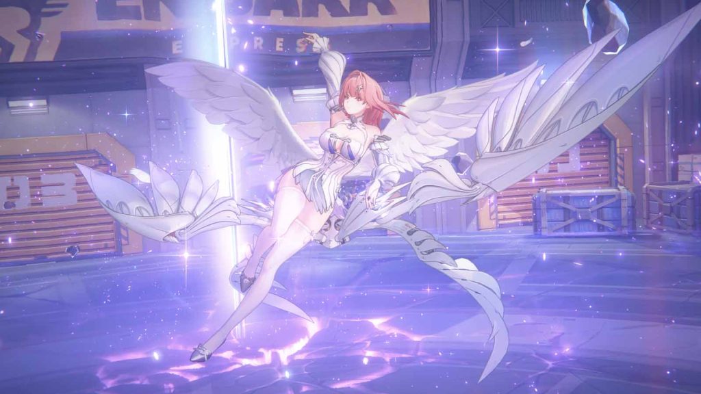 Remielle Dan gliding with her wings open in Zenless Zone Zero.
