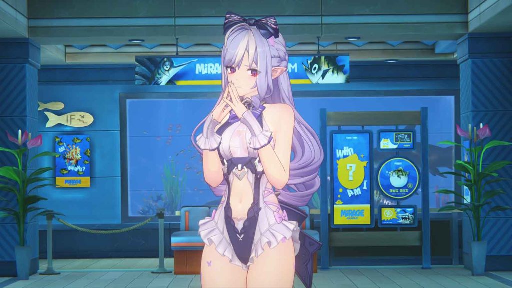 Vivian in a lavender swimsuit in Zenless Zone Zero.