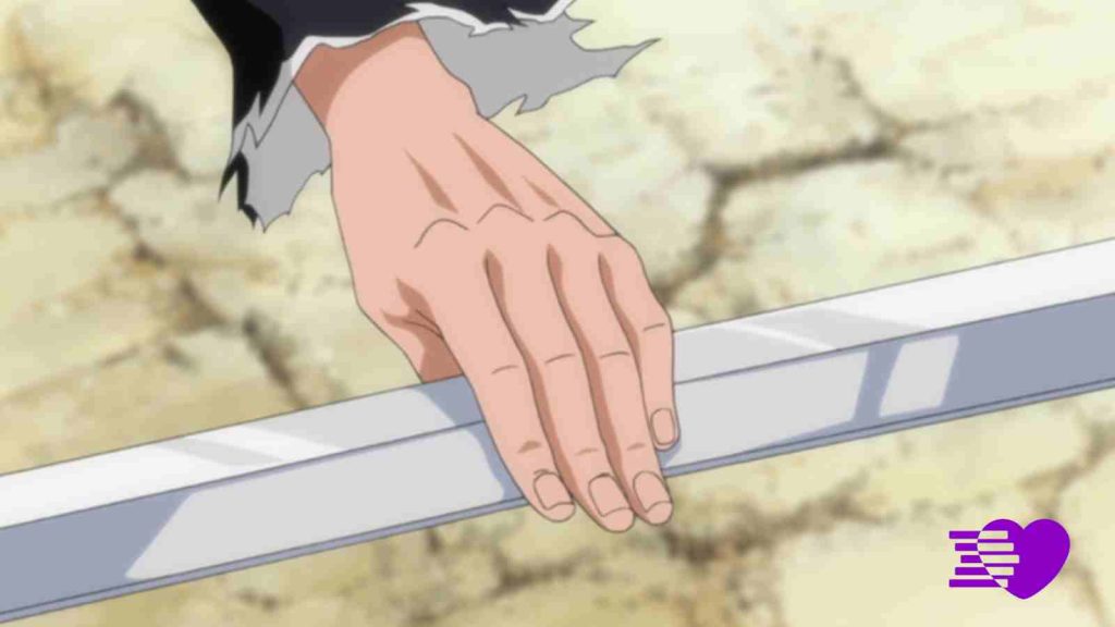 Ichigo stops Aizen's sword with his hand in Bleach anime episode 308