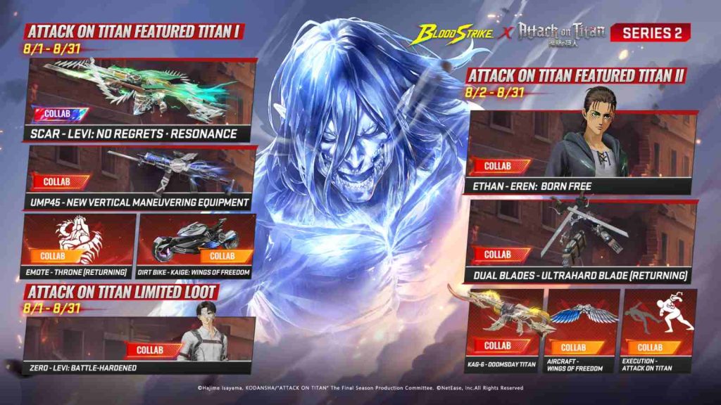 Blood Strike Attack on Titan skins and rewards part of Titan I and Titan II collections