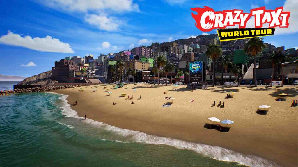 The West Coast in Crazy Taxi World Tour, featuring the beach and buildings.