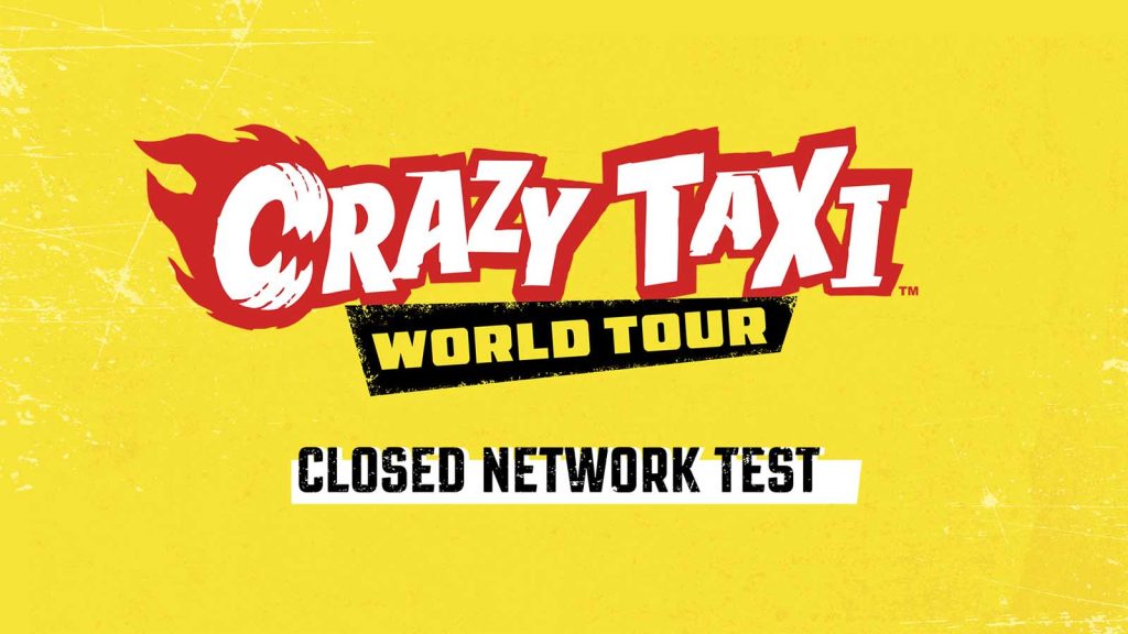 The text logo for Crazy Taxi Wolrd Tour Closed Network Test in yellow background.