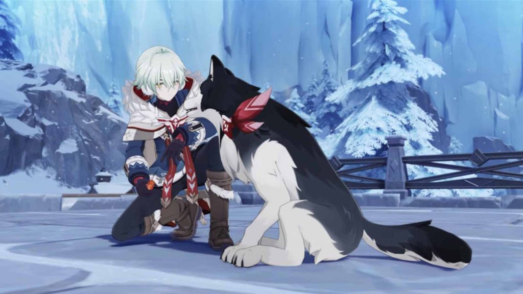 Genshin Impact's Alyosha with his dog, Tugarin.