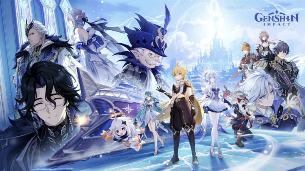 The key visual for Genshin Impact 7.0 featuring Fatui members and Snezhnaya characters.
