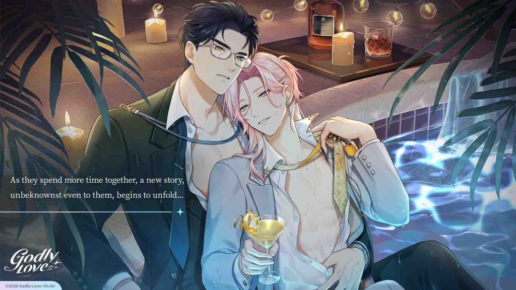 Gaen and Luce bathing together in Godly Love: On Air game.