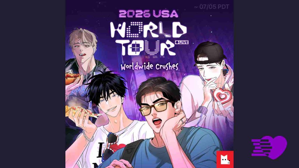 USA Lezhin World Tour 2026 lineup comprising Jinx, The Hounds of Sisyphus, The Thread Never Burned, and Scent and Sensibility