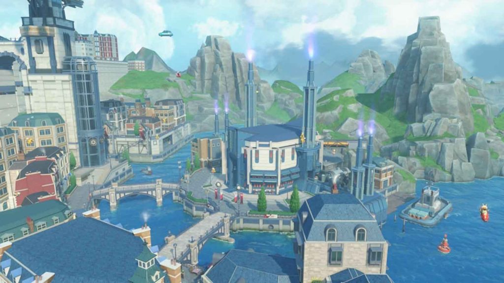 Seas, mountains, buildings, and flying cars in Vyrium as seen in Zenless Zone Zero.