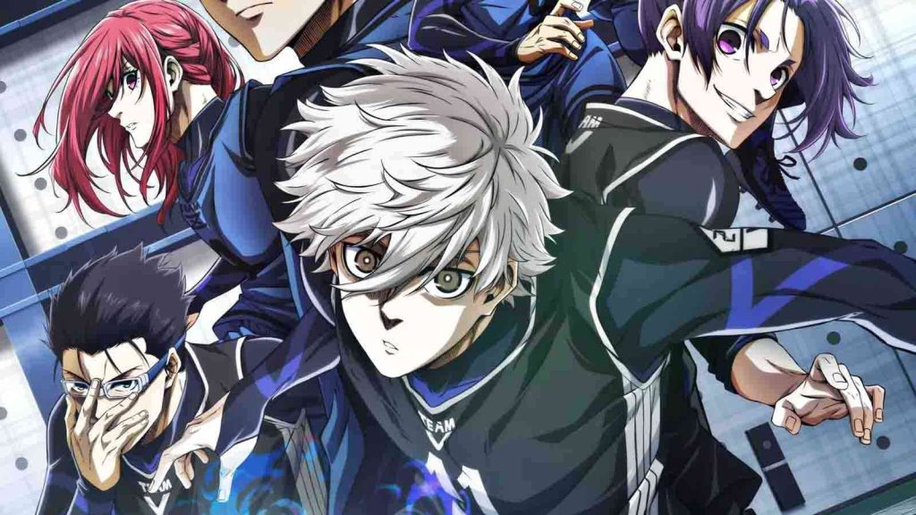The key visual for Blue Lock: Episode Nagi movie featuring Seishirou Nagi and a few other characters.