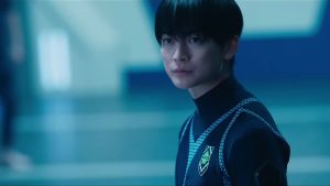 A close-up shot of Yoichi Isagi actor Fumiya Takahashi in the Blue Lock live action movie trailer.