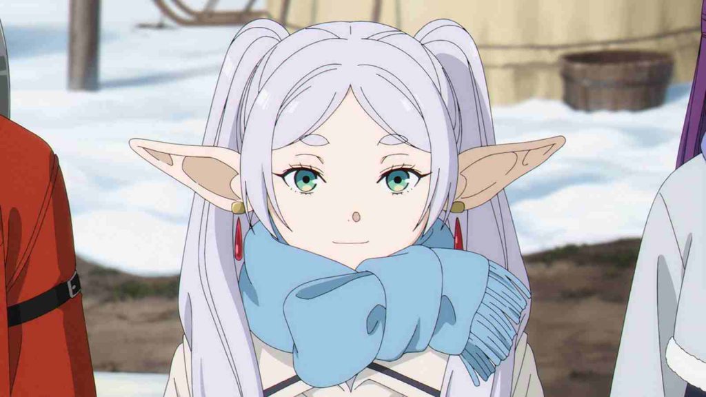 Frieren smiling in Frieren: Beyond Journey's End anime episode 38