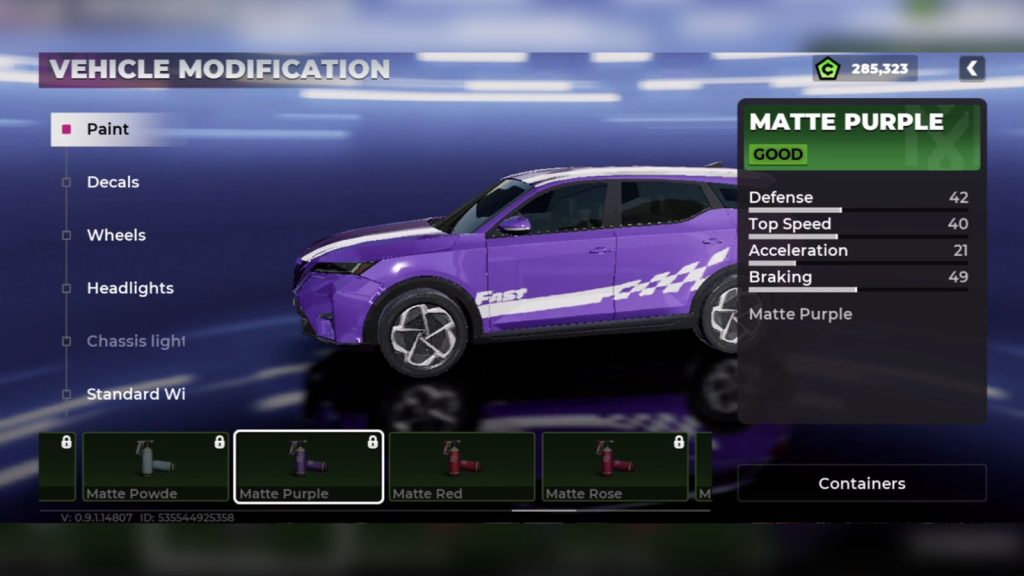 Gangstar Mirage City car customization screen