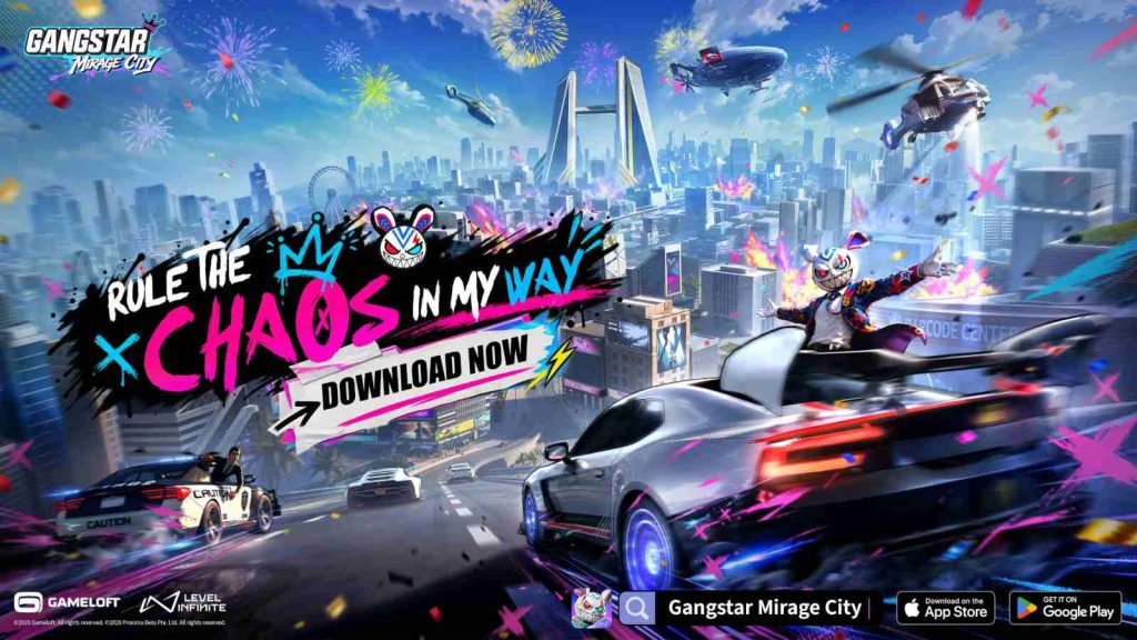 Gangstar Mirage City key visual with text "Rule the Chaos In My Way"