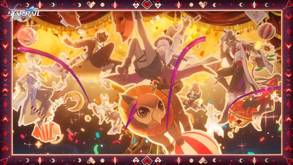 Honkai Star Rail characters Sunday, the Trailblazer, Nihilux, Evanescia, Silver Wolf Lvl 999, Ashveil, and Mortenax Blade in an Elation-themed poster.
