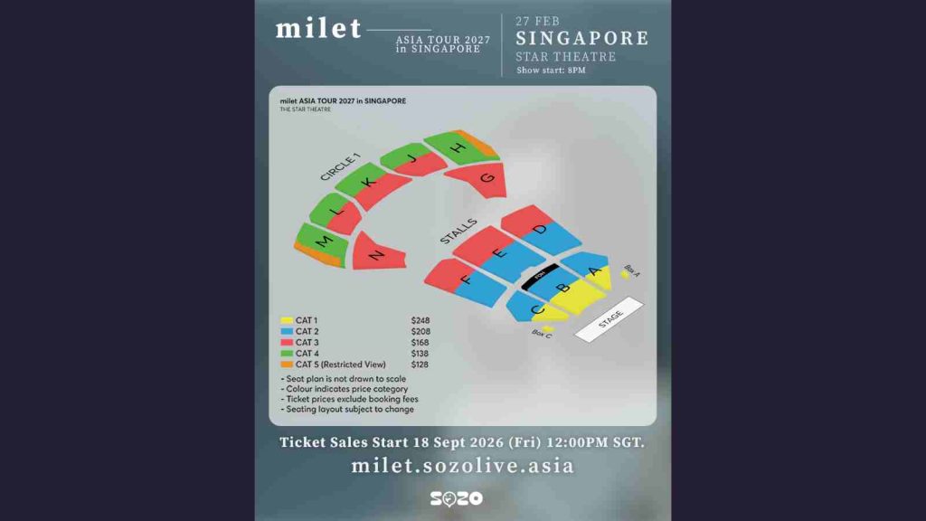 milet Singapore concert ticket prices and seat category at The Star Theater 
