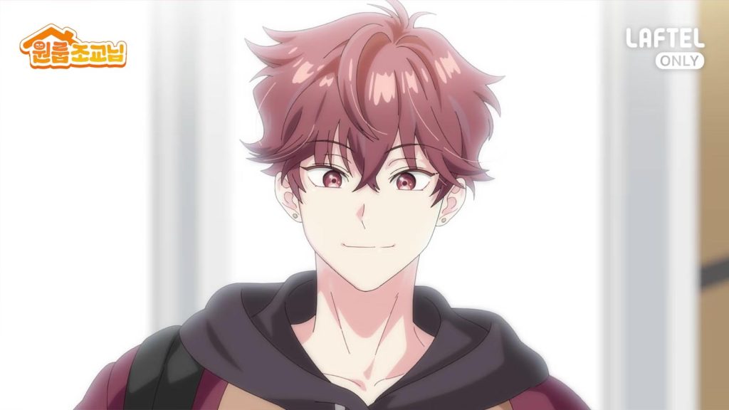 Ji Eun-Oh smiling in the One Room TA anime trailer.