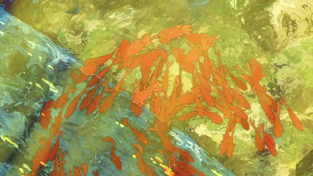 Orange koi swimming in pond in Sekiro No Defeat anime official still