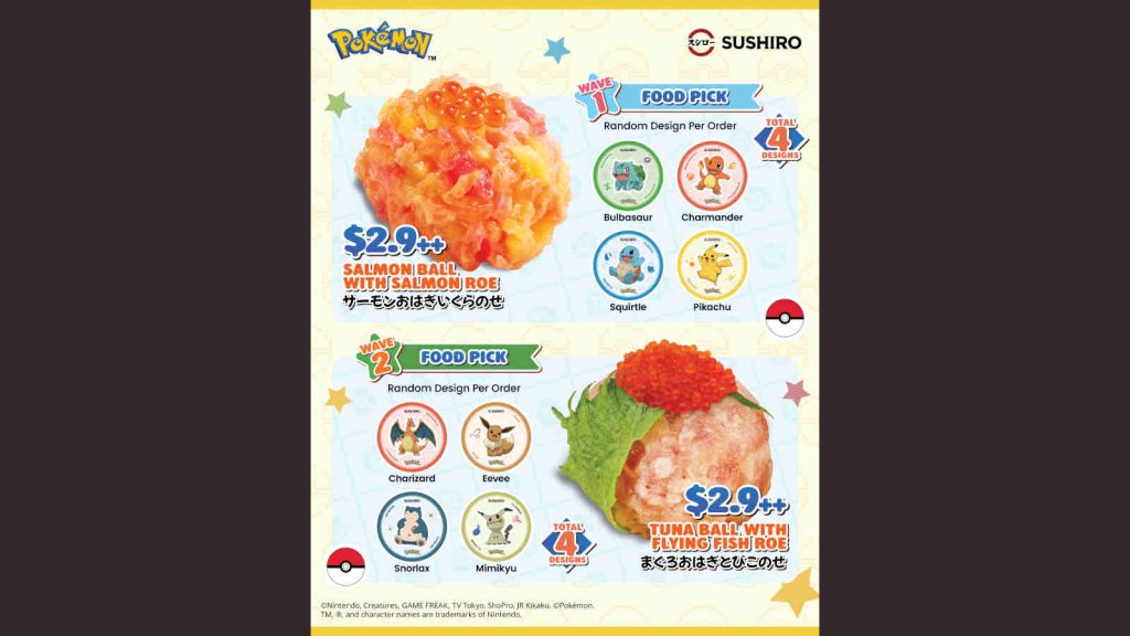 Sushiro Pokemon Singapore all food pick designs and corresponding menu items