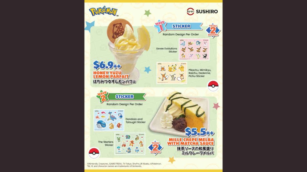 All stickers available during Sushiro Pokemon Singapore collaboration (2026)